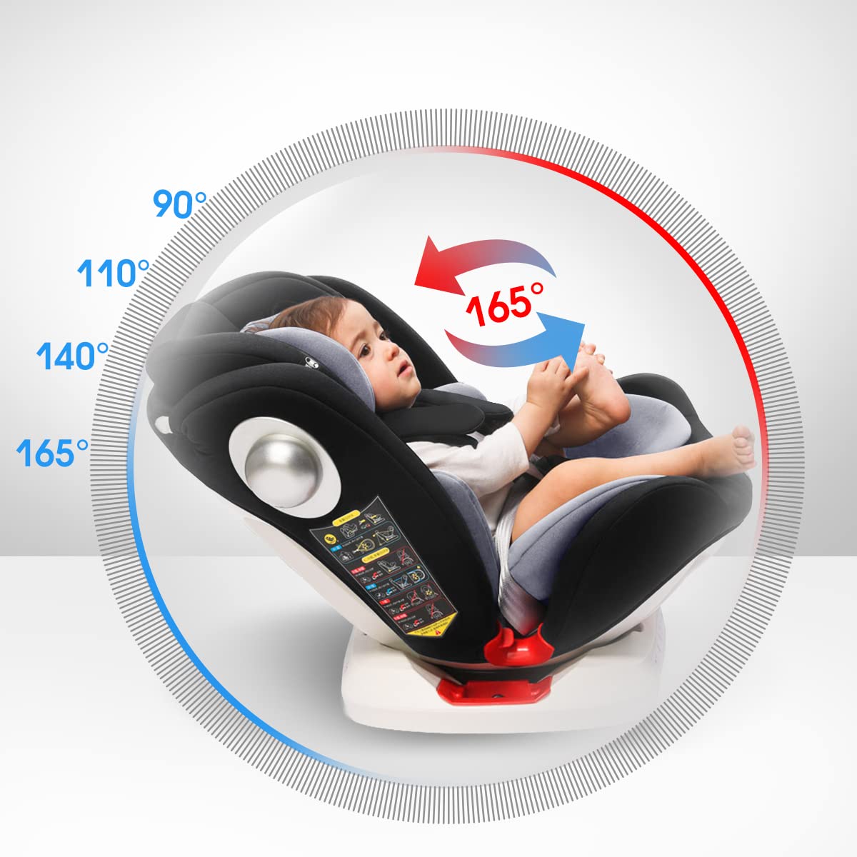 LETTAS 360 Rotation Baby Car Seat with Isofix Group 0+1/2/3 (0-36 kg, 0-12 Years) Maximum Recline 165° for Rear Facing, SIPS