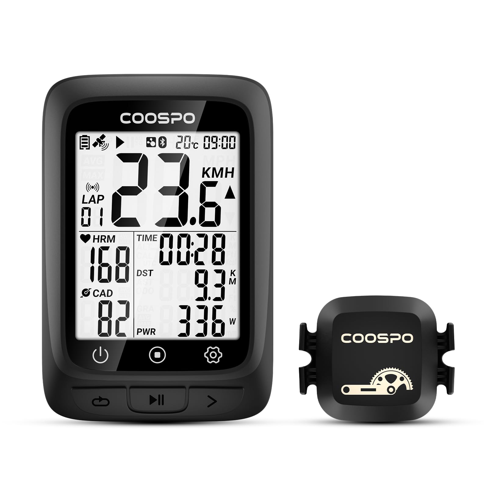 COOSPO ANT+ GPS Wireless Bike Computer with Bluetooth, Multifunction ANT+ GPS Bike Computer with 2.4 Inch LCD Display, Bike Speedometer with Automatic Backlight IP67