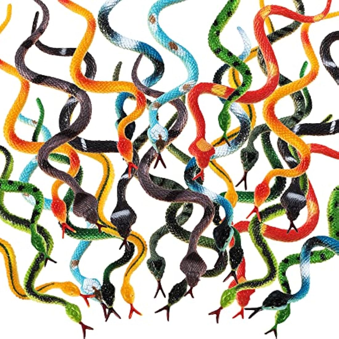 24 Pieces Realistic Rubber Snake Fake Snake Scare Toys Plastic Rain Forest Snake Assorted Halloween Prank Props for Halloween Party Favors Decoration Deter Squirrels Bunnies Birds