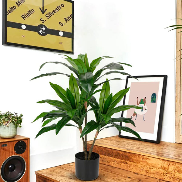 Hollyone 3FT Artificial Dracaena Fragrans Tall Artificial plants, Replica Faux Fake Plant with Durable Trunks and Lifelike Leaves, for Home Living