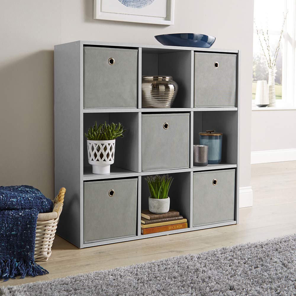 Home Source Storage 9 Shelf Cube Bookcase Wooden Display Unit, Grey