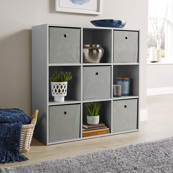 Home Source Storage 9 Shelf Cube Bookcase Wooden Display Unit, Grey