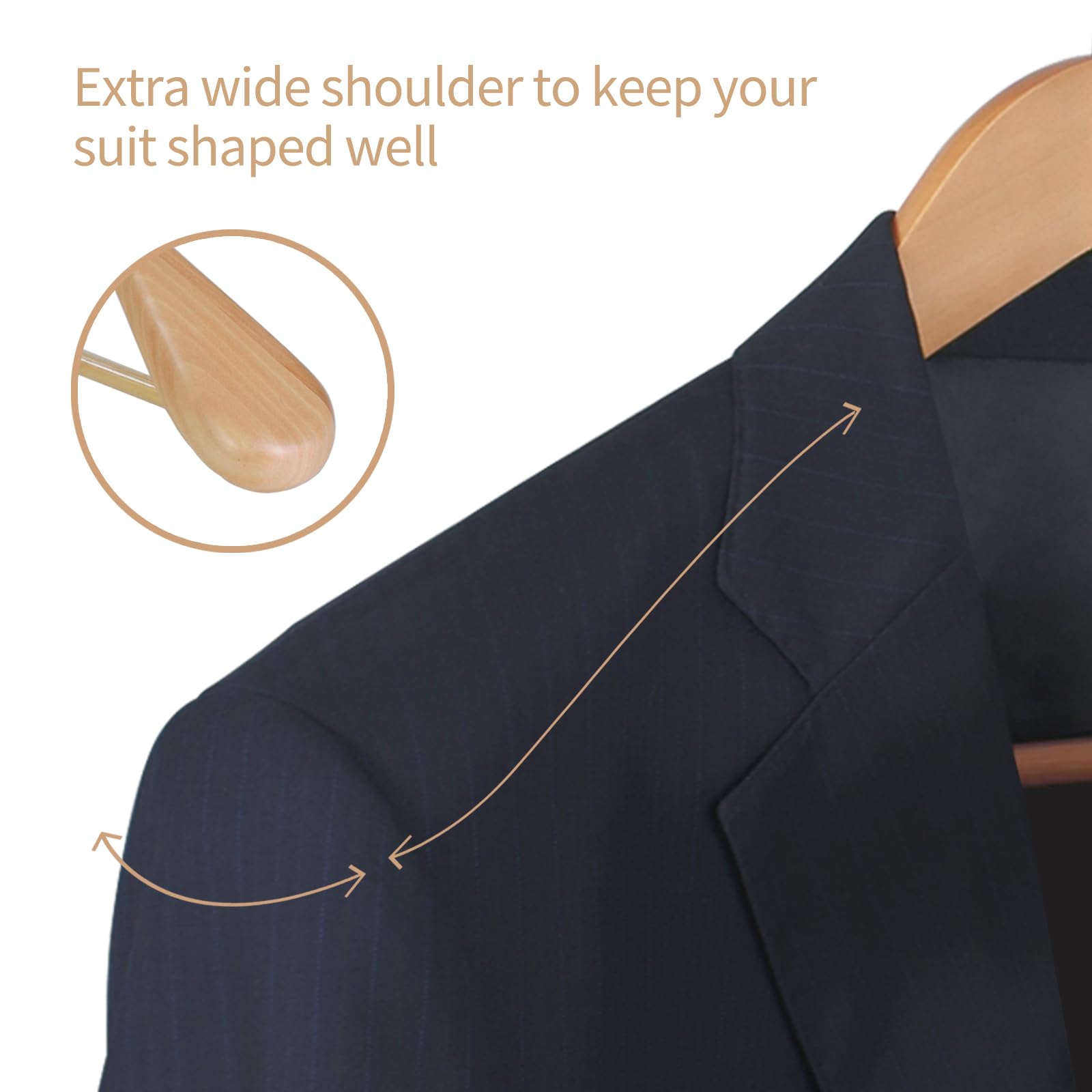 Hangerman Natural Wooden Suit Hangers, 10 Pack Wood Coat Hangers, Jacket Outerwear Shirt Hangers, Glossy Finish with Extra Wide Shoulder, 360 Degree