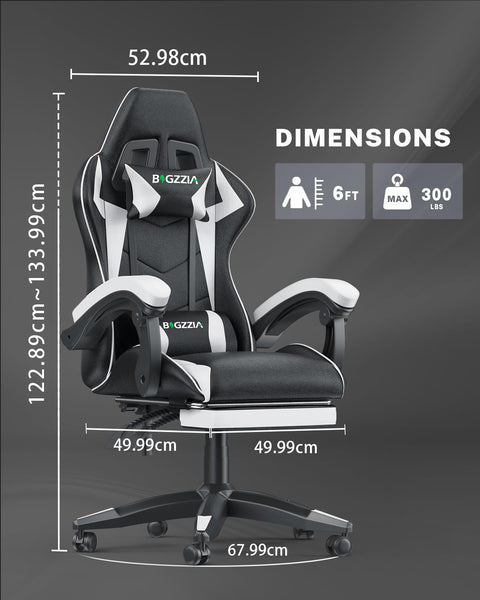 bigzzia RGB Gaming Chair with LED Lights and Ergonomic Computer Chair Reclining PU Leather High Back Video Game Chair with Headrest Adjustable Lumbar Support Linkage Armrest for Adults (Black/Grey)