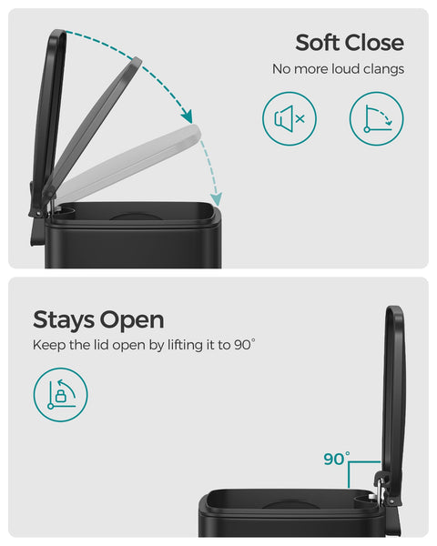 SONGMICS Kitchen Bin, 8-Gallon (30 L) Trash Bin, Steel Pedal Bin, with Inner Bucket, Soft Close and Stays Open, Metallic Silver LTB593E01