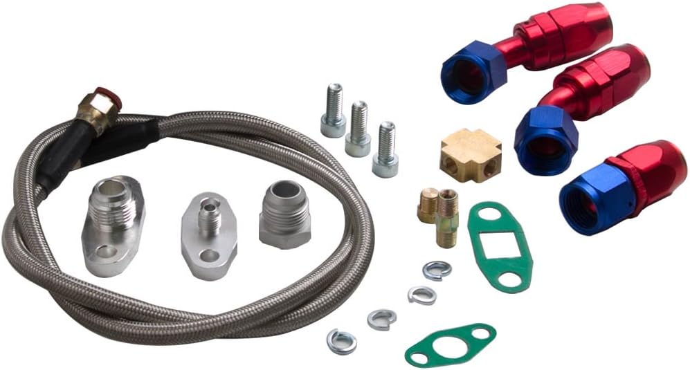 maXpeedingrods GT30 GT3037 GT3076 Anti Surge Universal Turbocharger A/R 0.6 + Oil Drain Return Oil Feed Line Hose Kits