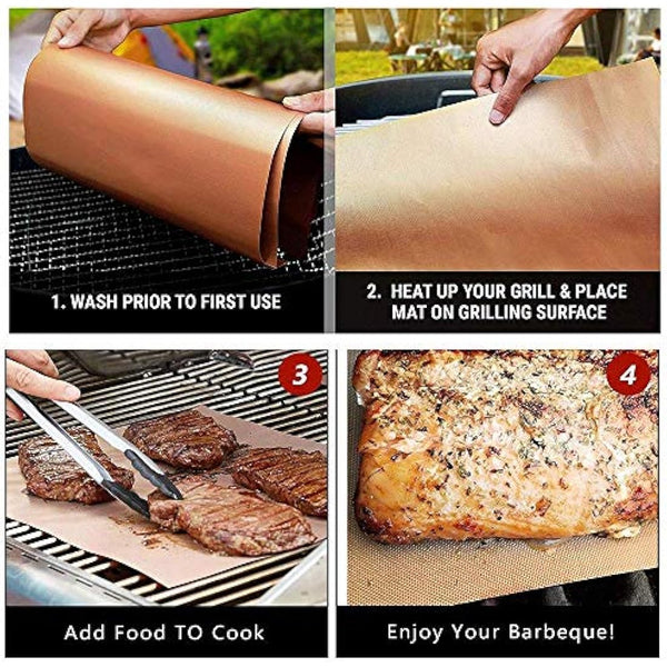 JOKBEN Copper Grill Mat, 5-Pack Heavy Duty Magic BBQ Grill Mats Non Stick, Reusable, and Easy to Clean Barbecue Grilling Accessories for Gas, Electric, and Charcoal Grilling (Grill Mats)