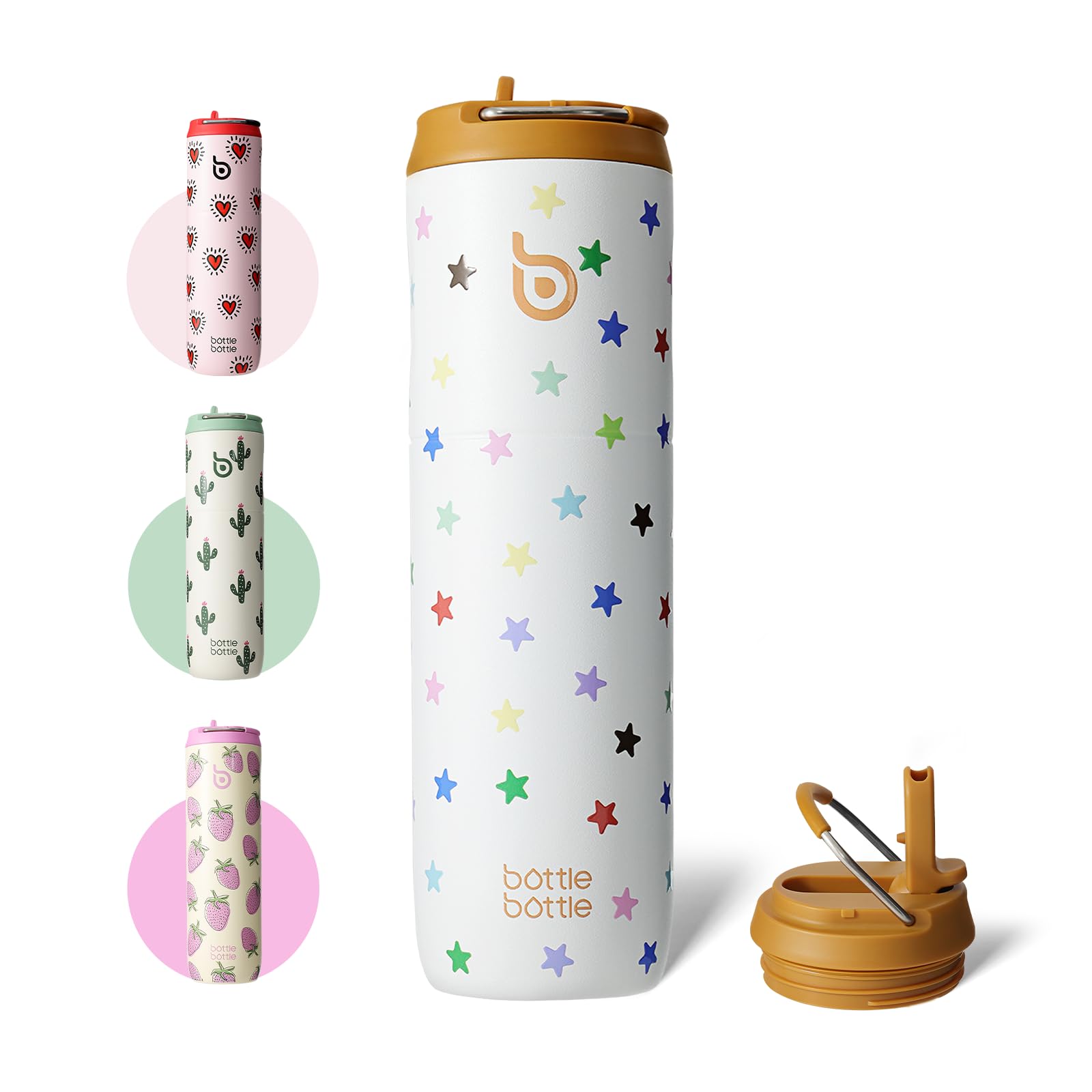 Insulated Water Bottle 700ml(24oz) with Straw, Lid, and Handle - Stainless Steel Sports Travel Gym Bottle for Men and Women (Skiing)