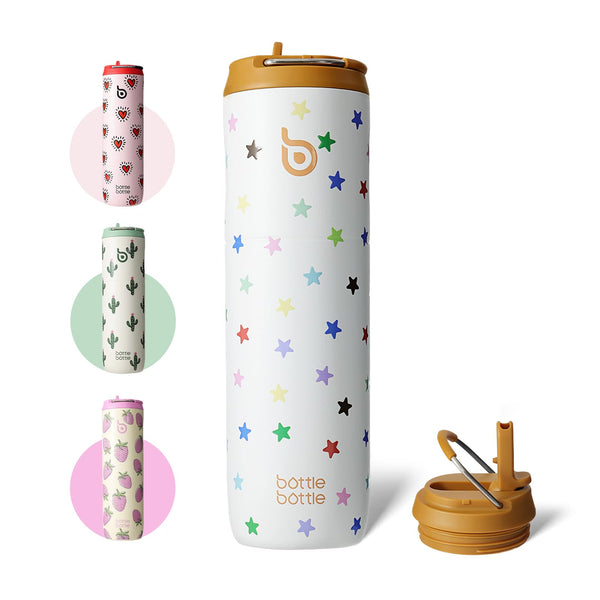 Insulated Water Bottle 700ml(24oz) with Straw, Lid, and Handle - Stainless Steel Sports Travel Gym Bottle for Men and Women (Skiing)