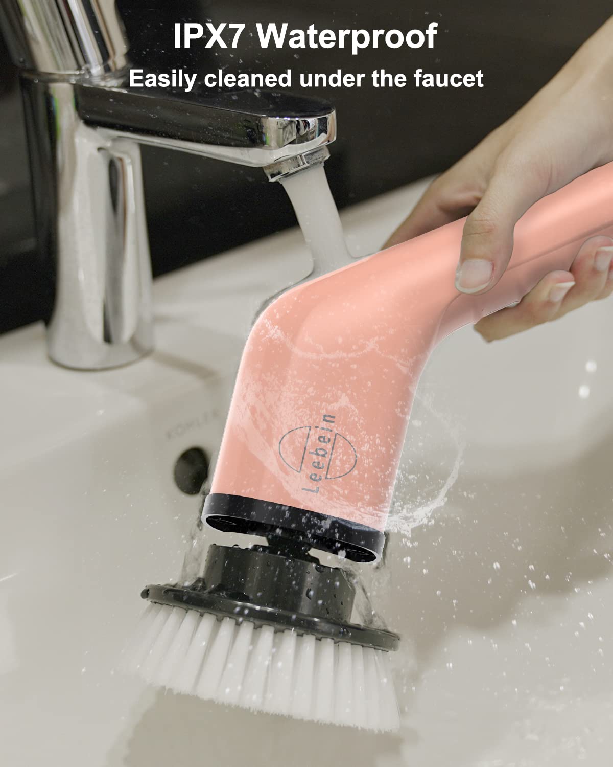 Leebein Electric Spin Scrubber, Cordless Cleaning Brush with 8 Replaceable Brush Heads, Extendable Long Handle Bathroom Cleaning Scrubber, 300/400RPM Spin Scrubber for Bathroom Kitchen Floor Tile