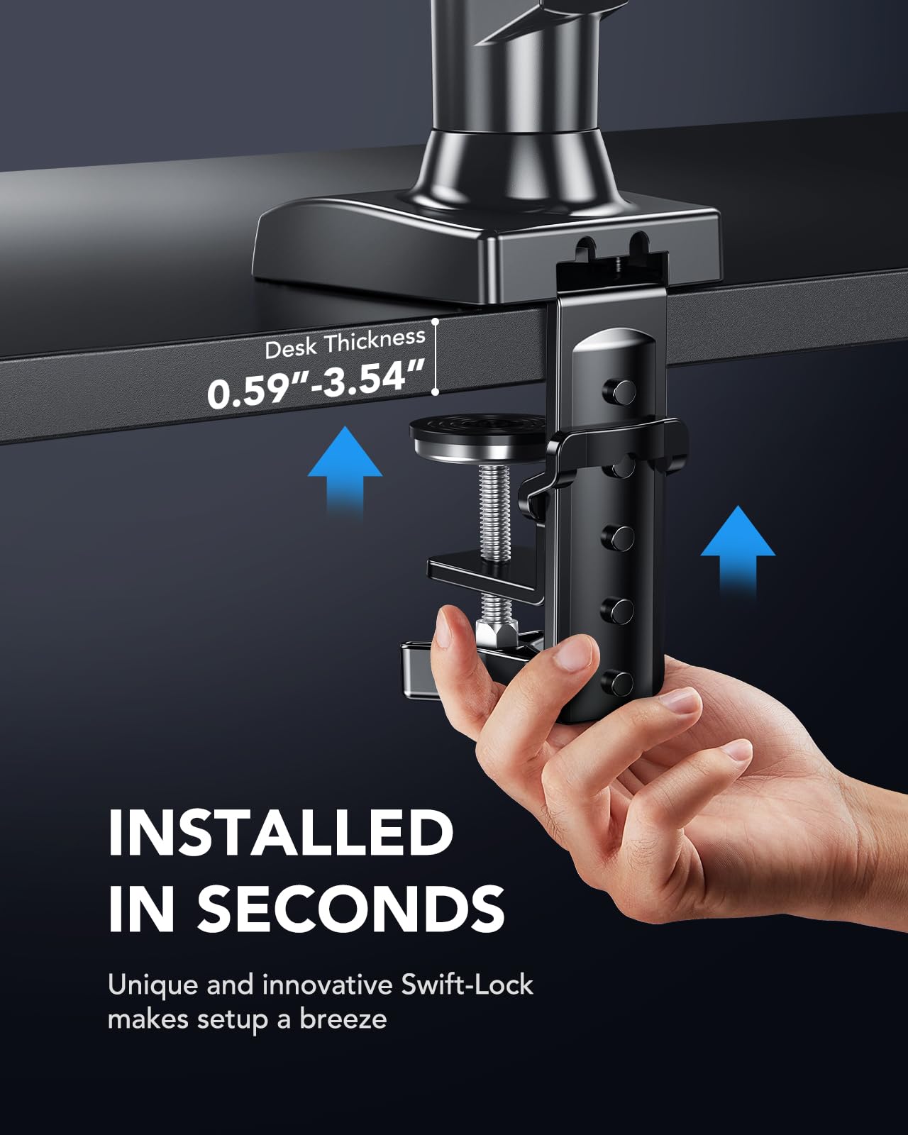 HUANUO Single Monitor Arm Desk Mount for 13 to 32 inch Screens, Tool Free Height Adjustable Monitor Stand with Tilt Swivel Rotate, 75 & 100mm VESA Mount, Load 19.8 lbs, C-clamp & Grommet Options