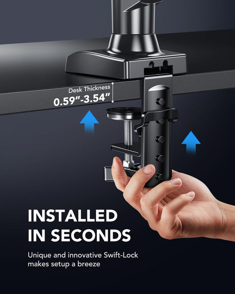 HUANUO Single Monitor Arm Desk Mount for 13 to 32 inch Screens, Tool Free Height Adjustable Monitor Stand with Tilt Swivel Rotate, 75 & 100mm VESA Mount, Load 19.8 lbs, C-clamp & Grommet Options