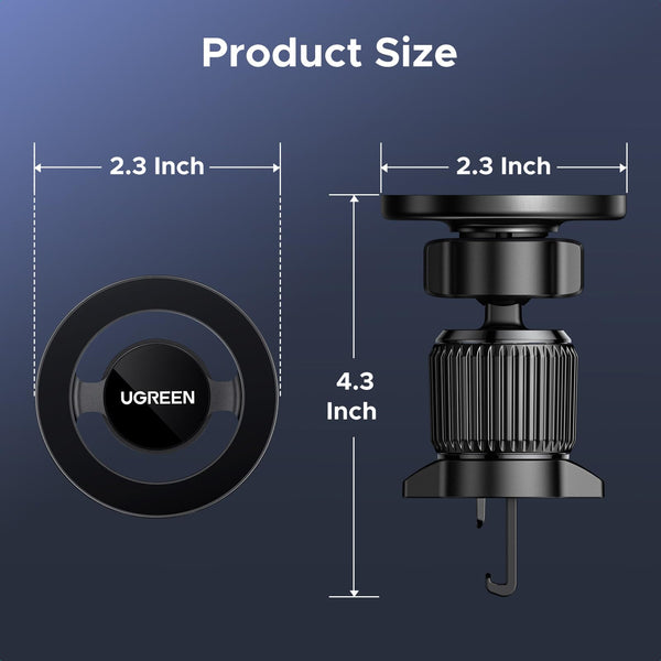 UGREEN Magsafe Car Mount for Air Vent, Magnetic Phone Holder for Cars Cradle Compatible with iPhone 16/15/14/13/12 Series & MagSafe Case with Metal Plates(Black)