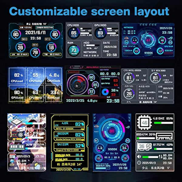 5in IPS Mini Screen, AIDA64 PC Sensor Panel Display, CPU RAM Data Monitor & Host Temperature Control Dynamic LCD