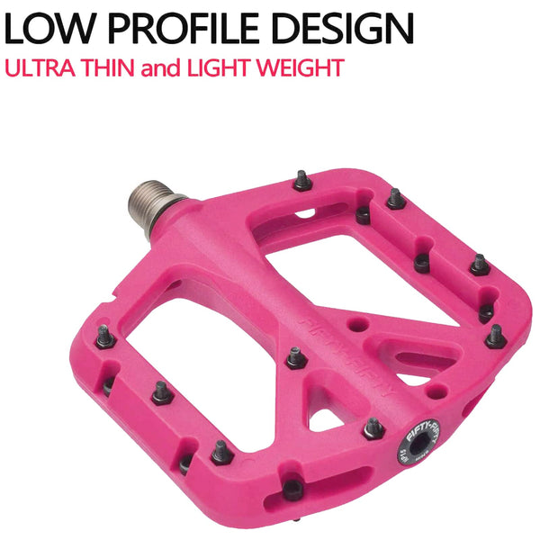 FIFTY-FIFTY Mountain Bike Pedals, Non-Slip MTB Nylon Composite, 9/16" Bicycle Pedals, Lightweight and Wide Flat Platform (Pink)