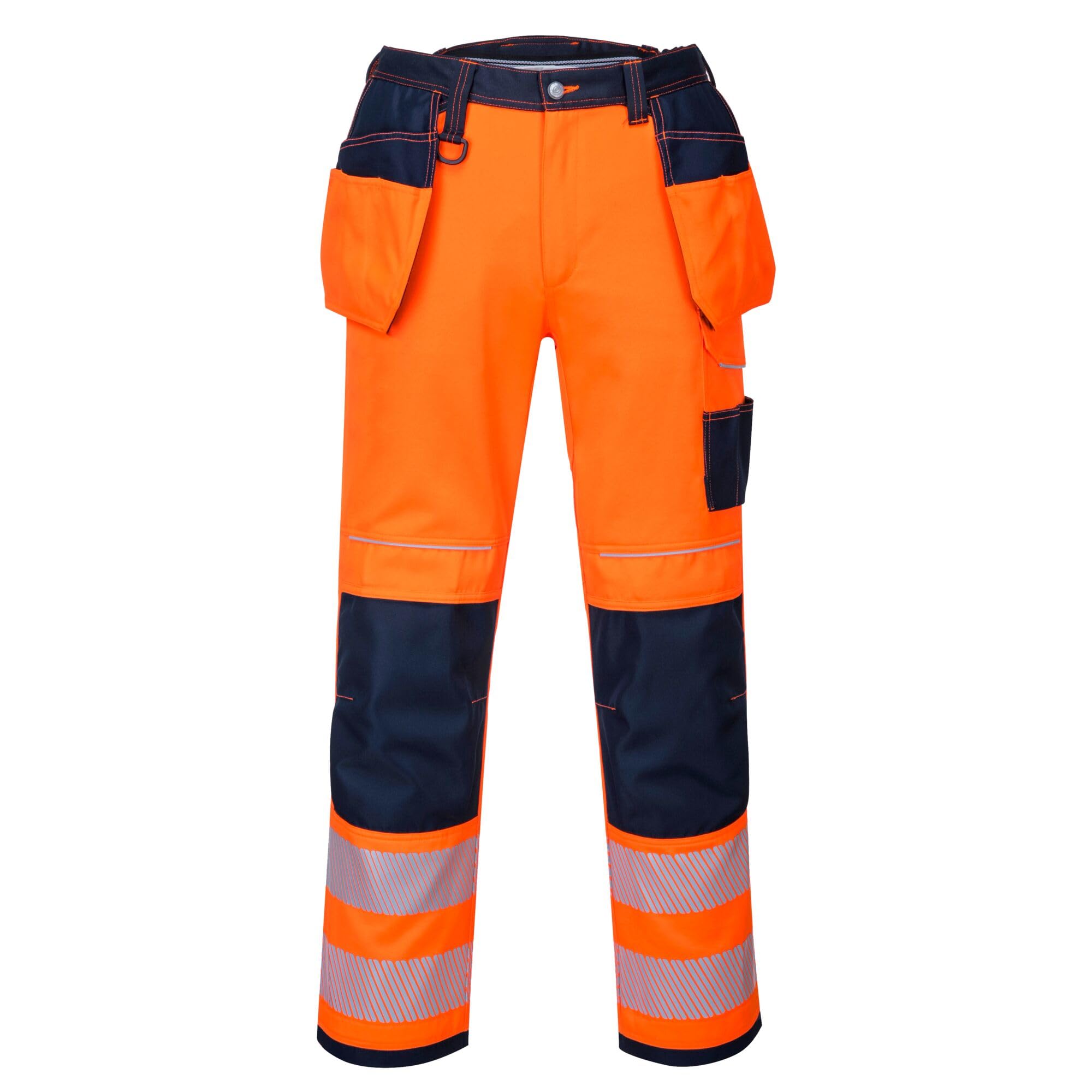 Portwest T501 Mens PW3 Hi Vis Work Trousers - Holster Pocket Workwear Safety Construction Trousers Orange/Black, 34