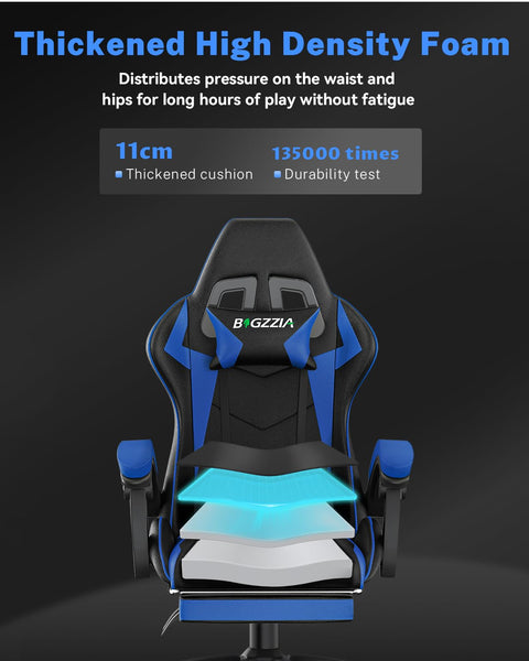 bigzzia RGB Gaming Chair with LED Lights and Ergonomic Computer Chair Reclining PU Leather High Back Video Game Chair with Headrest Adjustable Lumbar Support Linkage Armrest for Adults (Black/Grey)