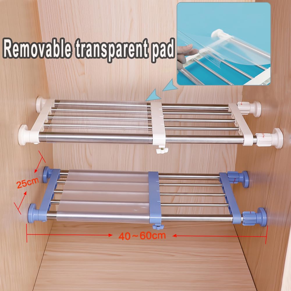 Hershii Closet Tension Shelf & Rod Expandable Metal Storage Rack Adjustable Organizer DIY Divider Separator for Cabinet Wardrobe Cupboard Kitchen