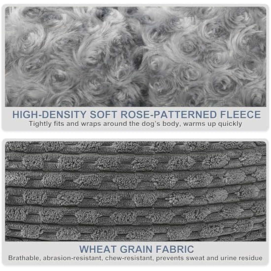 Heymamba Extra Large Dog Bed Rectangle Large Pet Beds Grey, Hooded Pet Cave Bed with Designed for Wheat Grain, Soft Rose Fluff XL Dog Cave With Nonskid Bottom for Labrador, 90x65x23cm