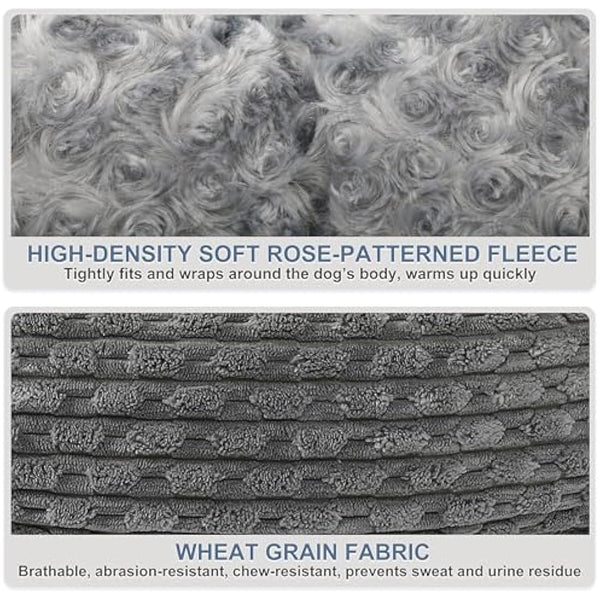 Heymamba Extra Large Dog Bed Rectangle Large Pet Beds Grey, Hooded Pet Cave Bed with Designed for Wheat Grain, Soft Rose Fluff XL Dog Cave With Nonskid Bottom for Labrador, 90x65x23cm