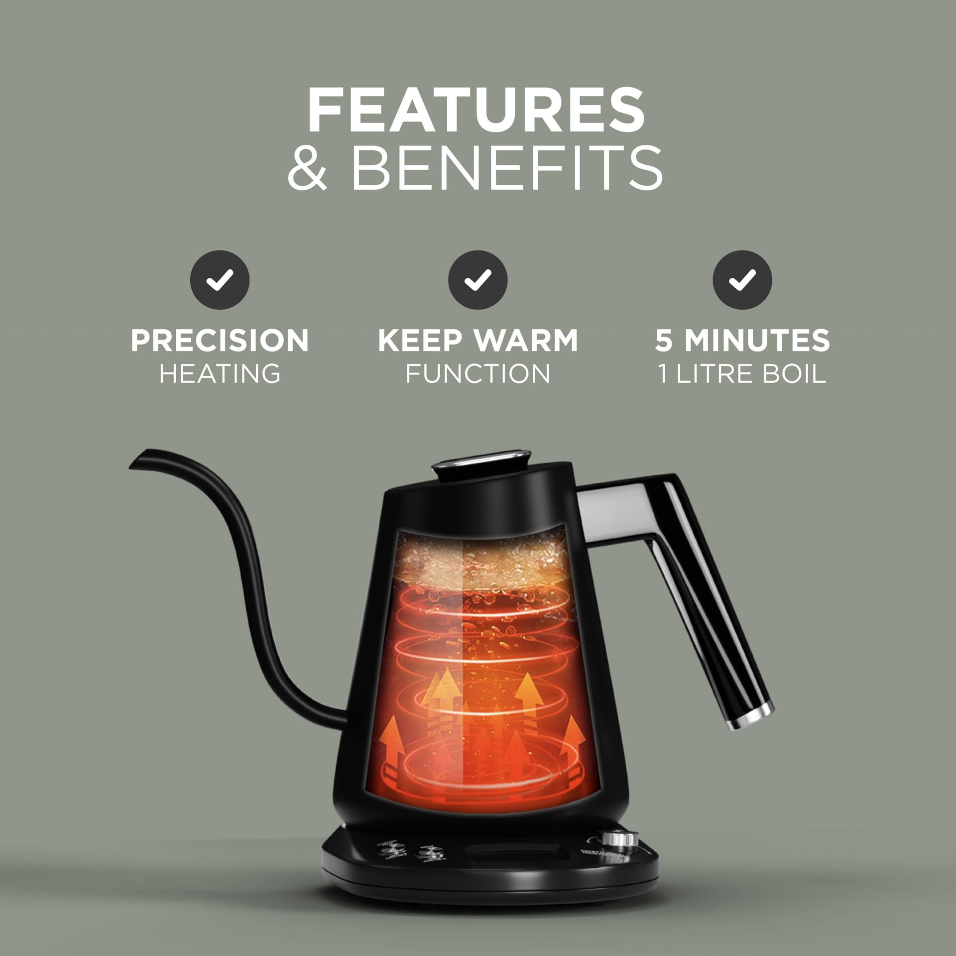 DMD? | Electric Gooseneck Kettle Digital Display | Pour-Over Kettle, 8mm Spout | Coffee and Tea Kettle 1L Energy-Efficient | 40-100?C Temp Control