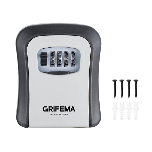 GRIFEMA Key Safe Wall Mounted Police Approved, Lock Box Outdoor 4 Digit Combination, Heavy Duty Waterproof Key Cabinet for Home Garage School Airbnb GA1003-1, Gray, External dimensions: 115x95x40mm