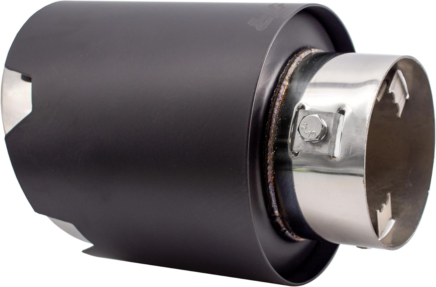 Simoni Racing Exhaust Tip Round/Slanted Matt-Black+Inox - Ø116xL170mm - Installation 42-74mm