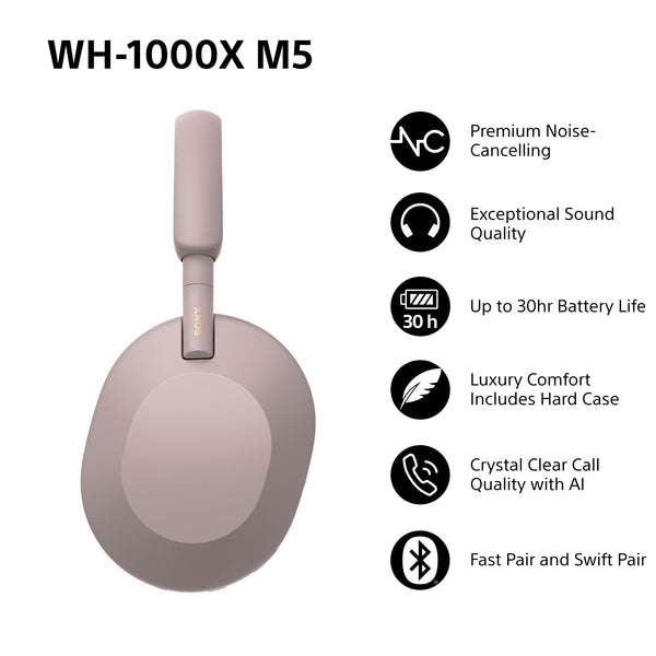 Sony WH-1000XM5 Hard Case Premium Noise Cancelling Wireless Over-Ear Headphones, Bluetooth, Clear Call Quality, Hi-Res Audio, Up to 30hr Battery Life, Includes Hard Case, iOS & Android - Black