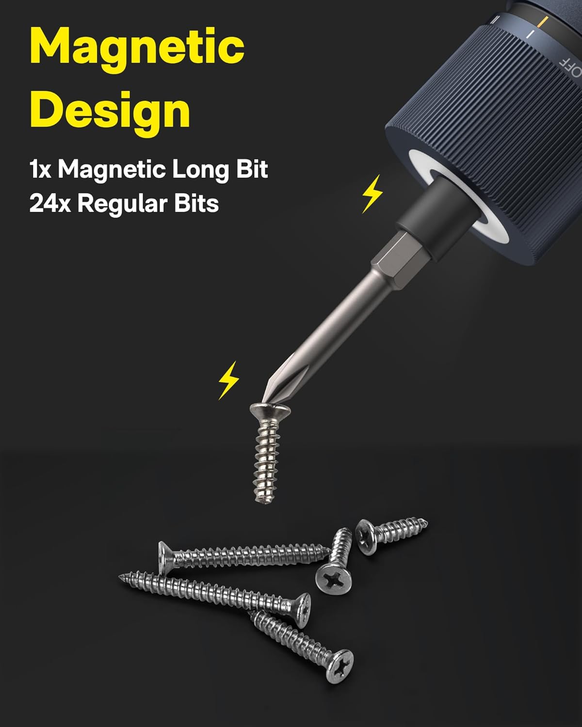 HOTO Electric Screwdriver Set, 3.6V Rechargeable Set with 25 S2-Steel Bits, Cordless Power Screwdriver with LED Light, All-in-One Design, 3 Torque, 4N·m 1500mAh, Excluding Charging Cable