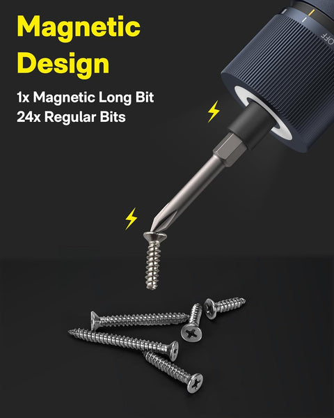 HOTO Electric Screwdriver Set, 3.6V Rechargeable Set with 25 S2-Steel Bits, Cordless Power Screwdriver with LED Light, All-in-One Design, 3 Torque, 4N·m 1500mAh, Excluding Charging Cable