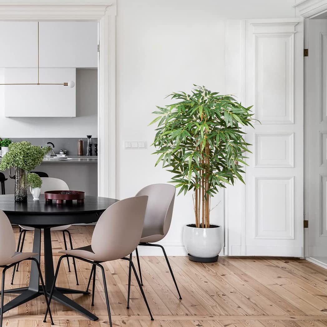 Hollyone 5ft Artificial Bamboo Plants Tall Artificial Plants, Decorative Fake Trees With Real Wood Trunks and Lifelike Leaves, for Home Living Room