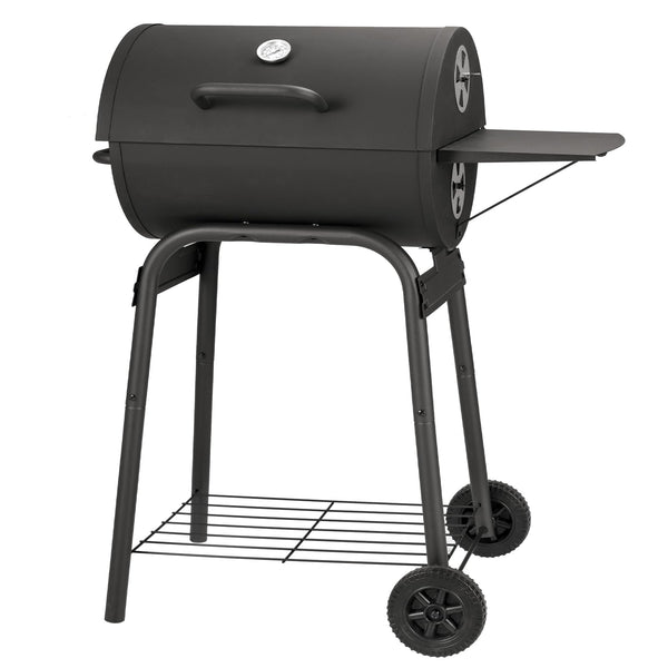Charcoal BBQ Grill Smoker with Side Shelves, Portable Barrel Barbecue Grill Outdoor with Temperature Gauge, Warming Rack, Stainless Steel Racks, and Air Vents for Camping and Garden