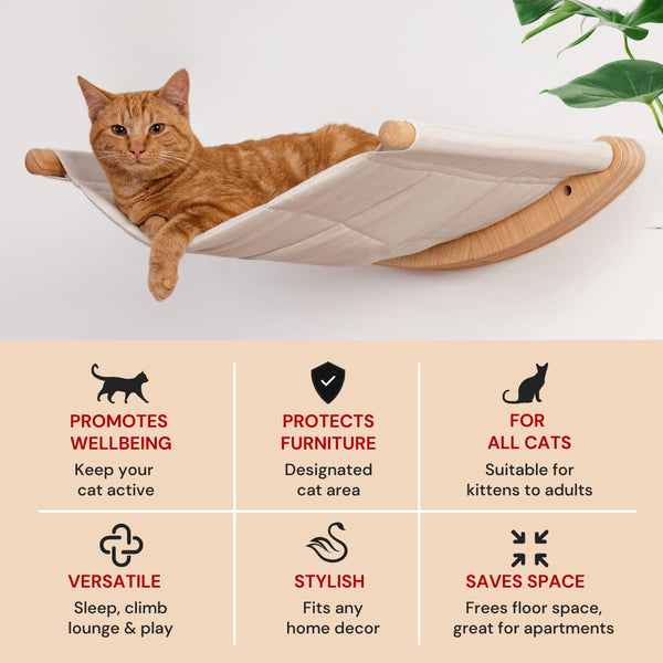 7 Ruby Road Cat Hammock Wall Mounted Shelf with Two Steps Set - Wall Shelves and Perches for Sleeping, Playing, Climbing and Lounging - Modern Cat Bed
