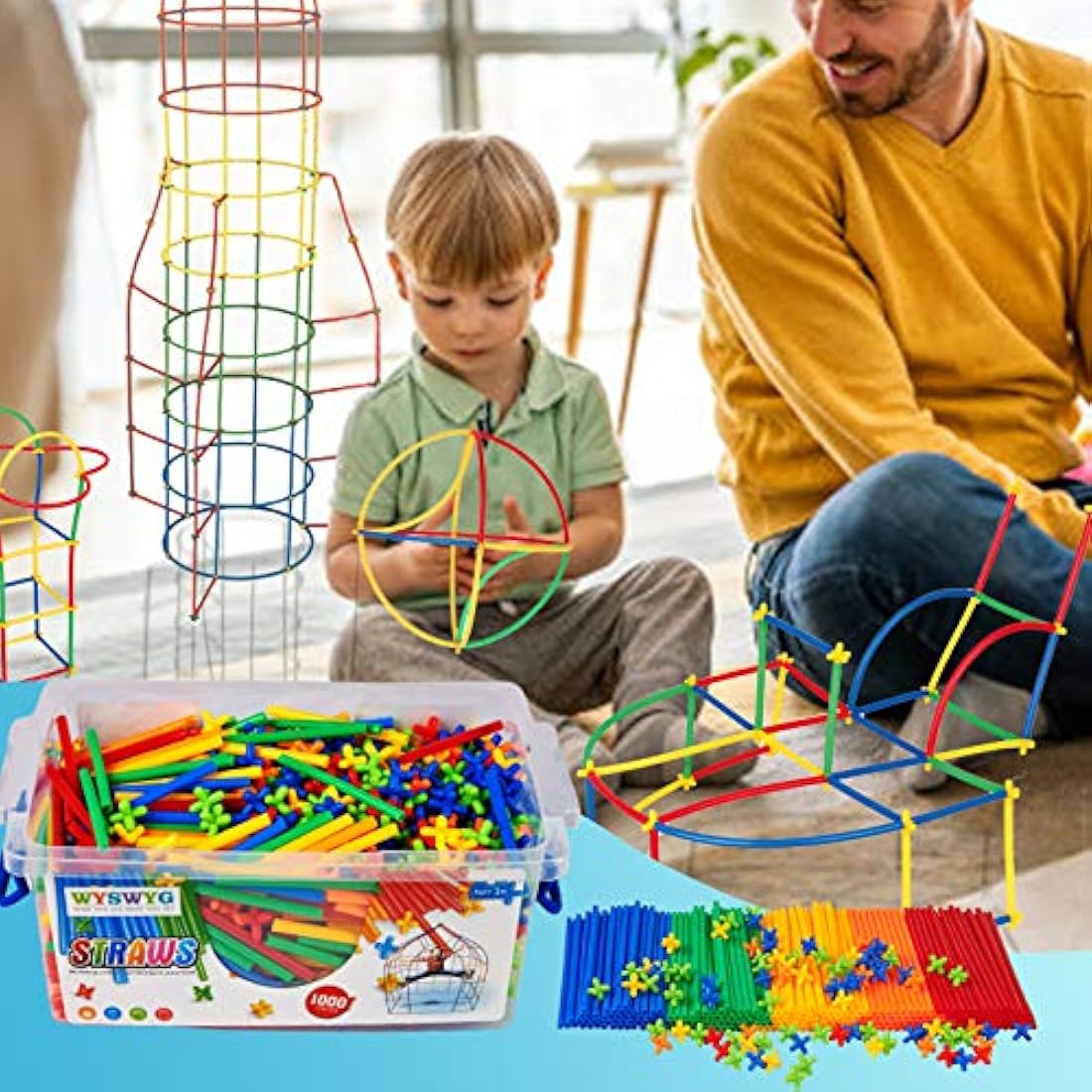 1000 Pieces Reusable Construction Tubes and Connectors Toys, Fort Building Toys for Kids, STEM Creative Building Games for Boys and Girls Ages 4 5 6 7 8 Years Old