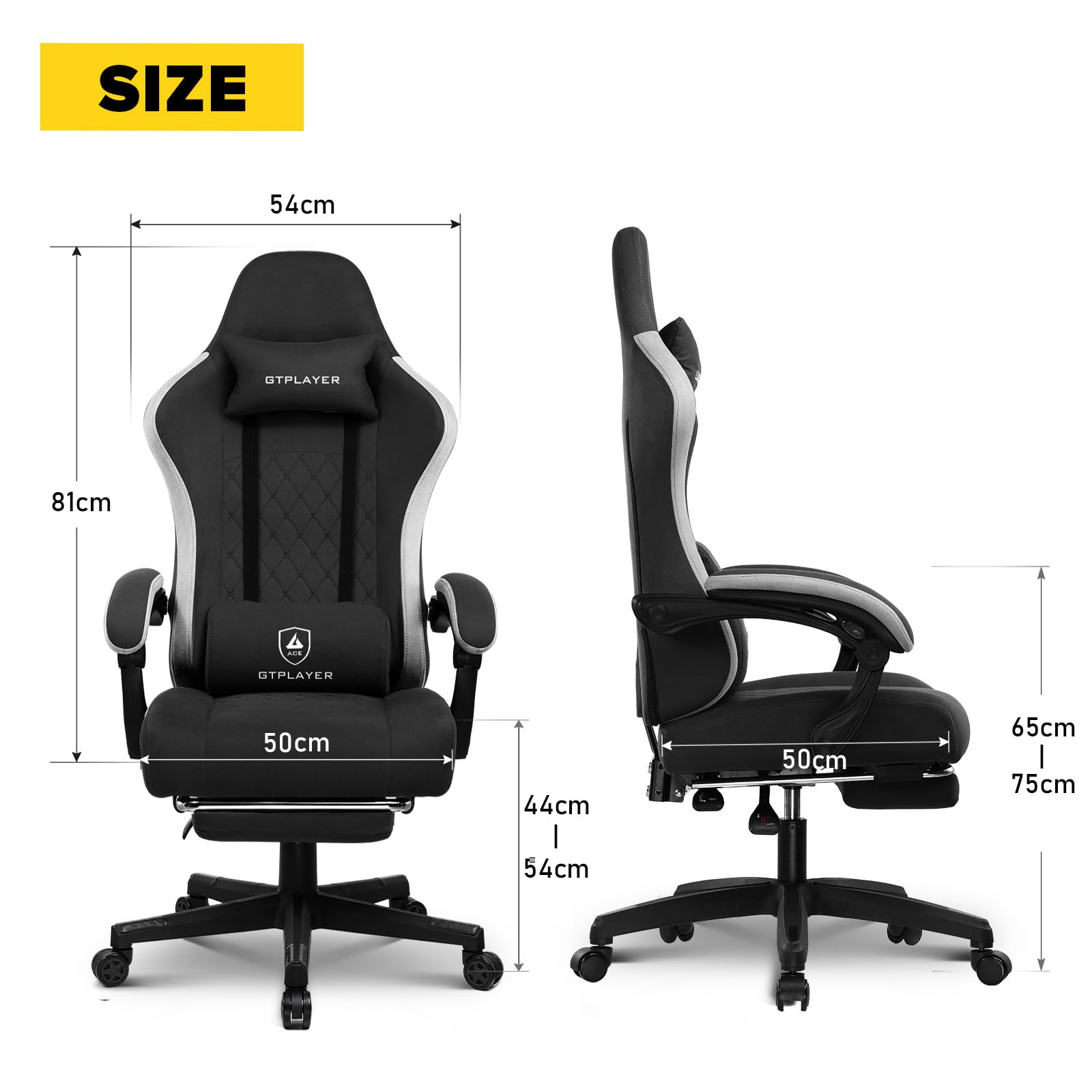 GTPLAYER Fabric Gaming Chair with Footrest, Ergonomic Computer Desk Chair with Pocket Spring Cushion Home Office High Back Support Lumbar Support Heavy Duty Wide