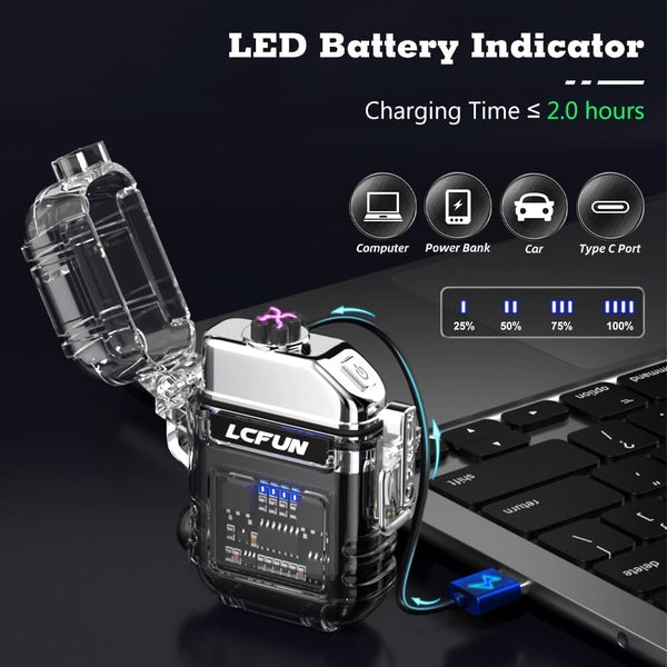 Electric Lighter Rechargeable USB, Electronic Plasma Arc Lighter Windproof and Waterproof for Hiking, Camping, Outdoor, Survival, Tactical, EDC Gear, Gifts for Him Men (Black)