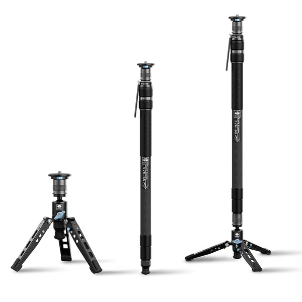SIRUI SVM-145 Camera Monopod with Feet for Photography, 145cm Carbon Fibre Camera Monopod with Removable Tripod Stand Base, for DSLR, Camcorder, Max Load 10kg
