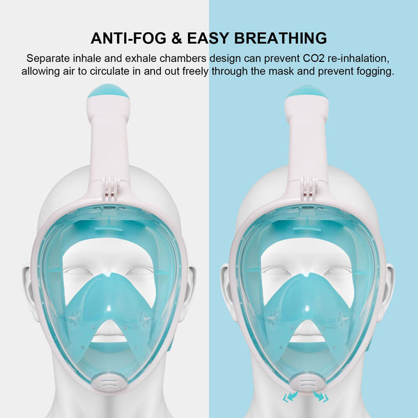 Jsdoin Snorkel Mask Full Face,180°view Design - Anti-fog, Anti-leak Technology - Sports Camera Compatible - for a Safe Adults and Kids Snorkeling Experience