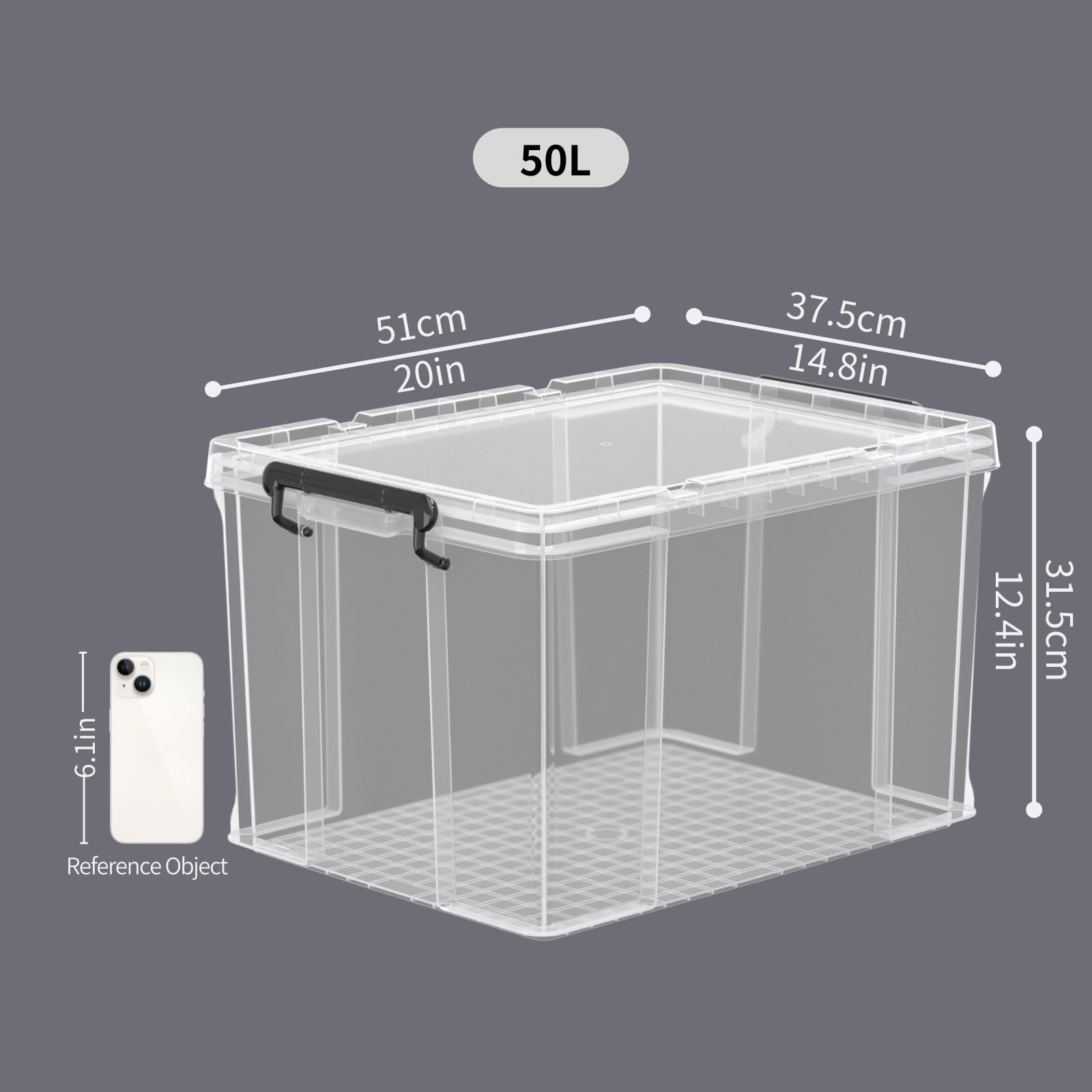 Cetomo 50L*3 Storage Boxes, Stackable Storage Box with Lids, Heavy-Duty Lidded Container with Reinforced Corners, Vertical Sides and Clip Closure,