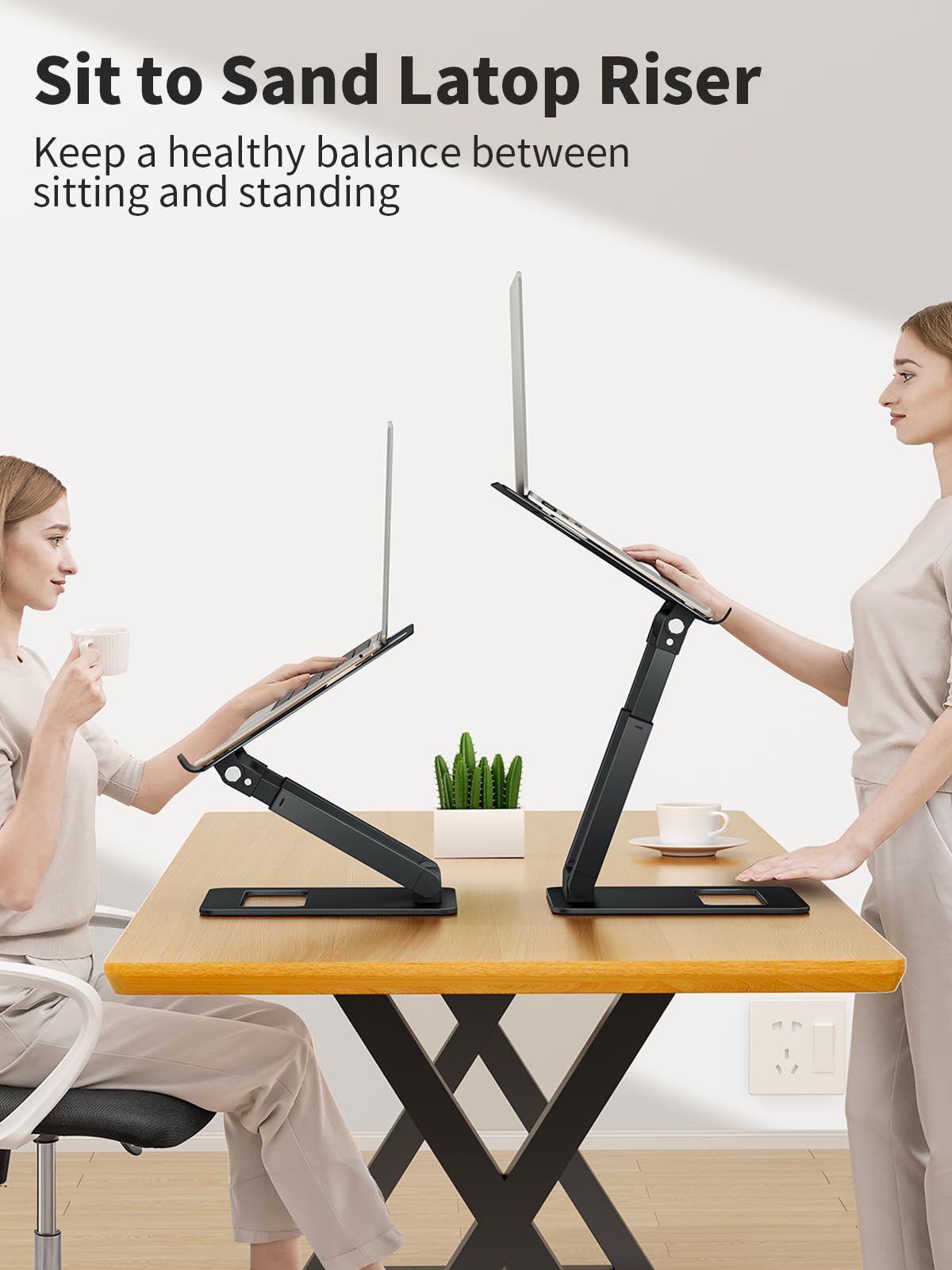 Adjustable Height Laptop Stand for Desk, Ergonomic Sit-Stand Computer Riser for Good Posture, Aluminum, Protecting Spine, Compatible With MacBook Pro,
