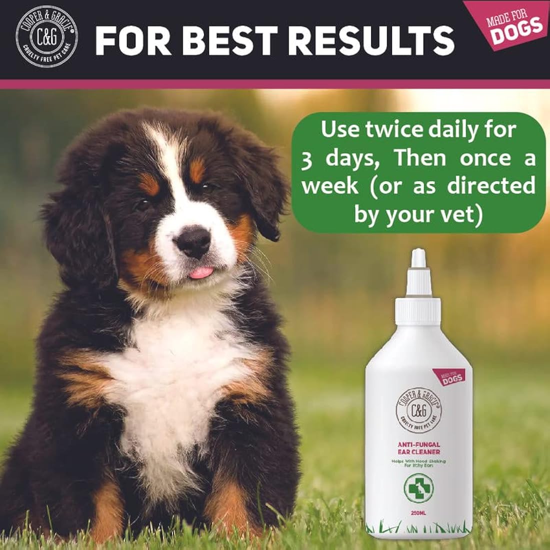 Dog Ear Cleaner Solution 250ML - Alternative to Dog Ear Drops for Infections, Itching & Odor by Cooper and Gracie | Relief from Yeast Infection, Mites, Anti-Viral Protection | Clean Healthy Ears