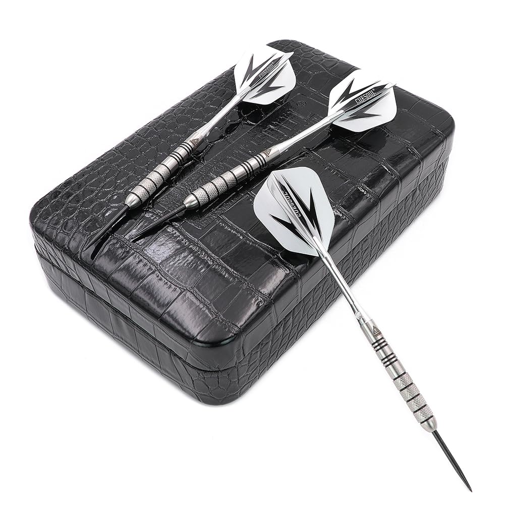 CUESOUL 90% Tungsten Steel Dart 22/24/26/28/30 Grams Darts Set Center Weighted Enhanced Control, Knurled Surface Supergrip, Aluminum Shafts Case