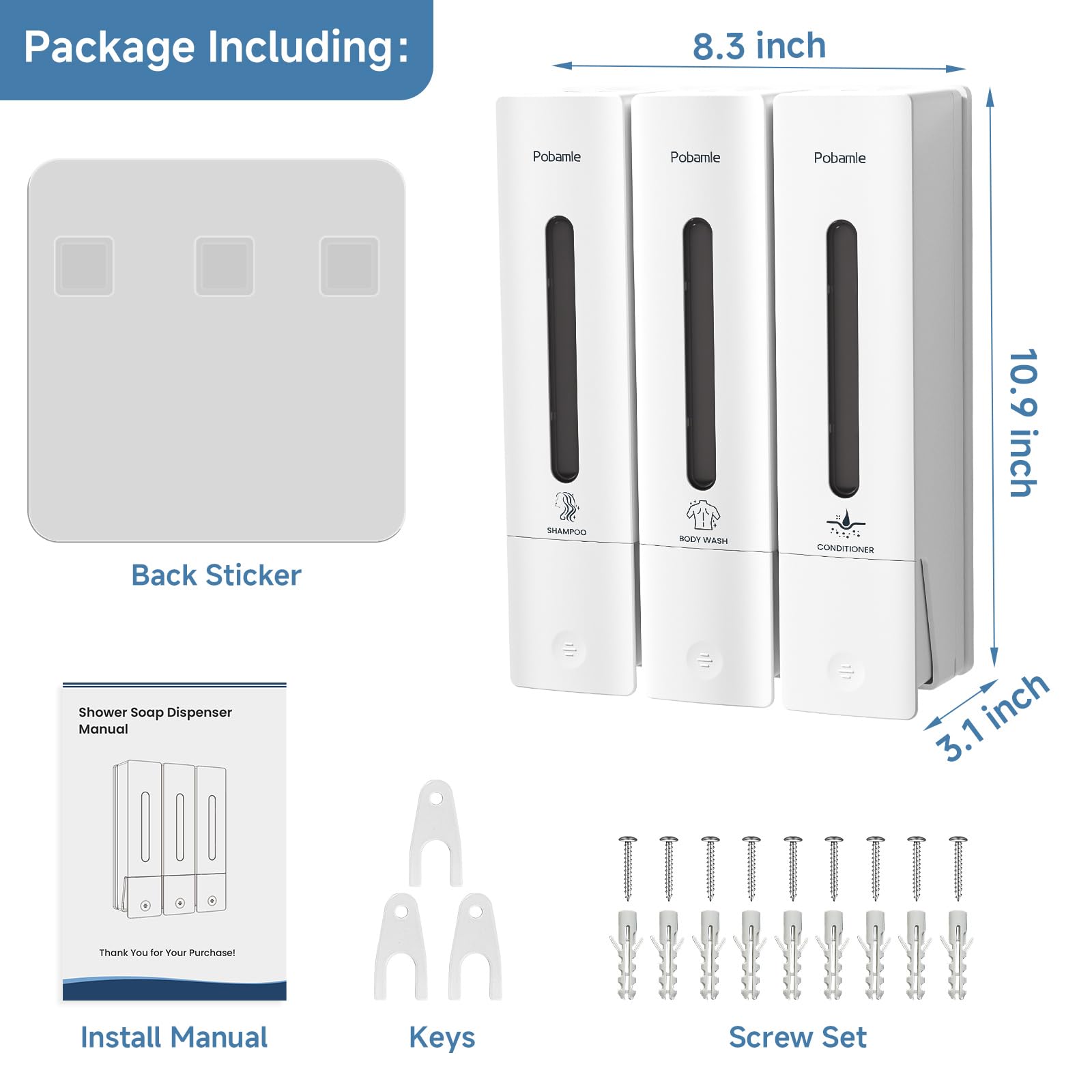 1984 Shower Soap Dispenser Bathroom Set Shampoo Conditioner Body Wash Dispenser Wall Mounted Shower Shampoo Dispenser 3 Chamber No Drill for Home Star