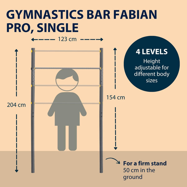 HUDORA Gymnastics Bar Fabian Standard/Pro - Single/double gymnastics bar for children & adults - 4 level height-adjustable gymnastics bar - Sturdy