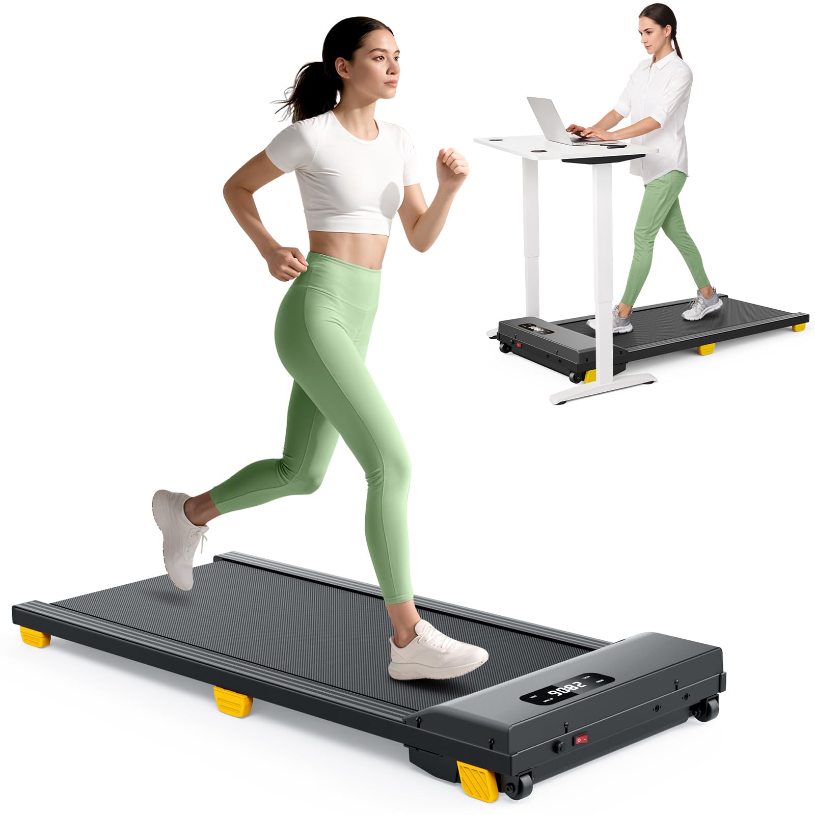 Walking Pad Compact Treadmills for Home, Under Desk Treadmill equipped with 38x90cm Walking Area, Walk Pads 1-6 km/h with Shock Absorption, Remote Control and LED Display, Quiet Motor