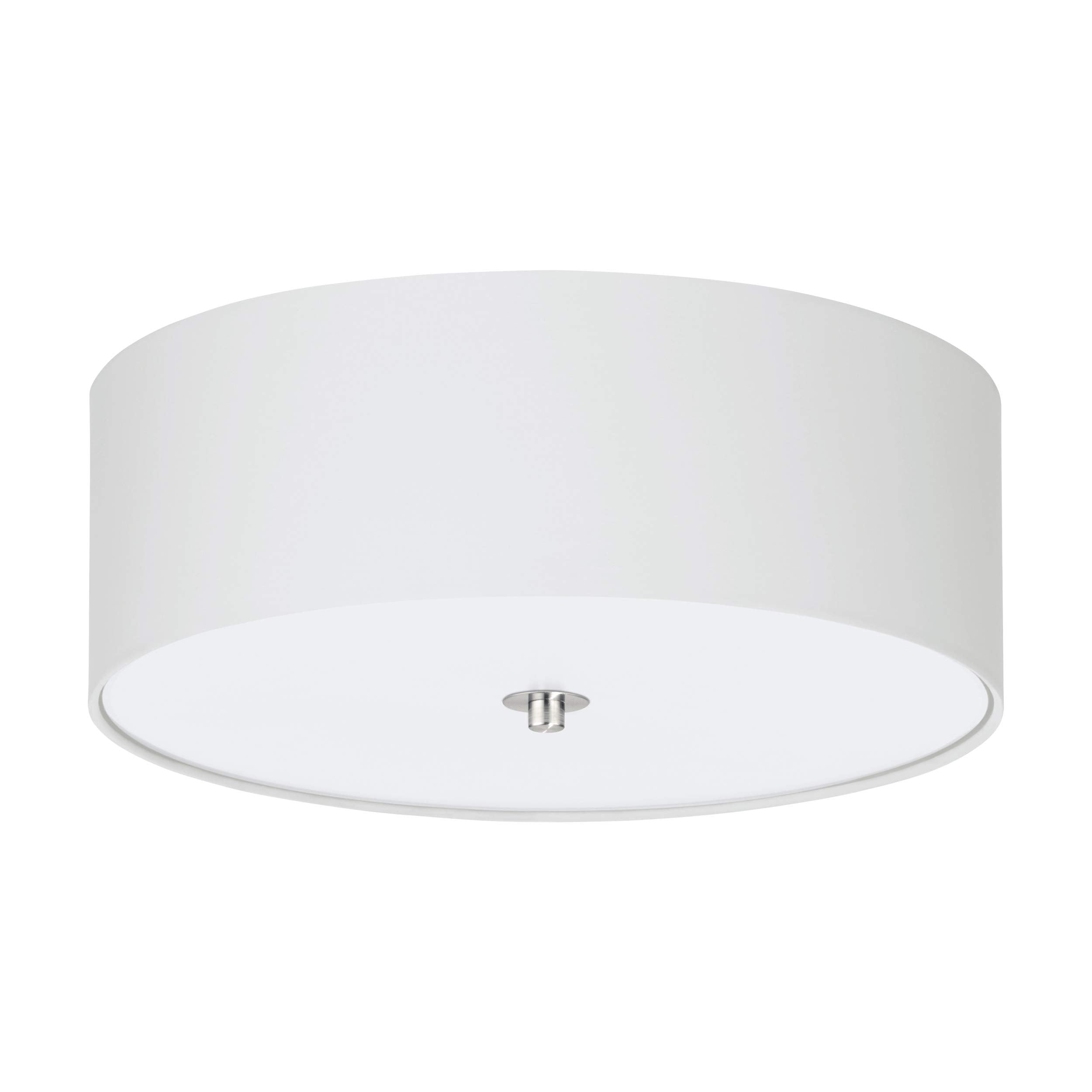 EGLO Pasteri Flush Ceiling Lamp, 3-Bulb Kitchen and Living Room Lighting, Flush Mount Light in Matt Nickel Steel, White Fabric and Glass, E27 Socket,