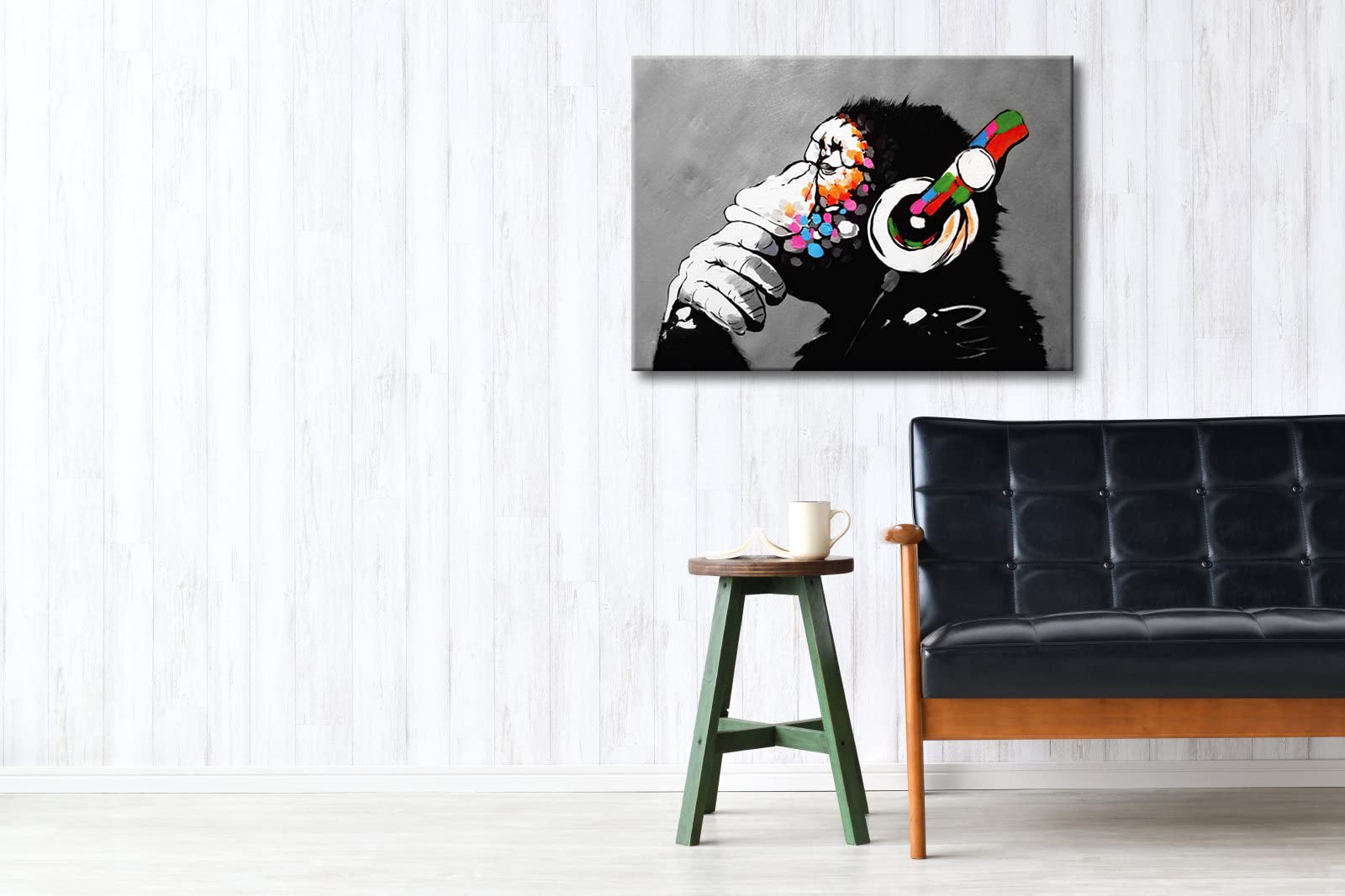Wieco Art Monkey With Headphones Banksy Graffiti Art Abstract Canvas Painting Posters and Prints Animal Canvas Wall Art for Wall Decor and Home