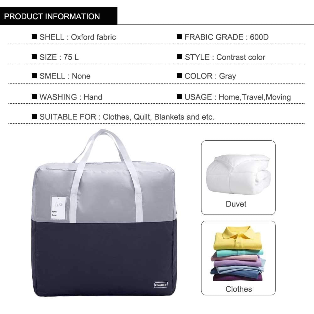 75L Clothes Storage Bags with Zips, 6 PCS Oxford Cloth Duvet Storage Bag King Size, Breathable Underbed Storage Bags for Clothes, Quilt, Blankets,