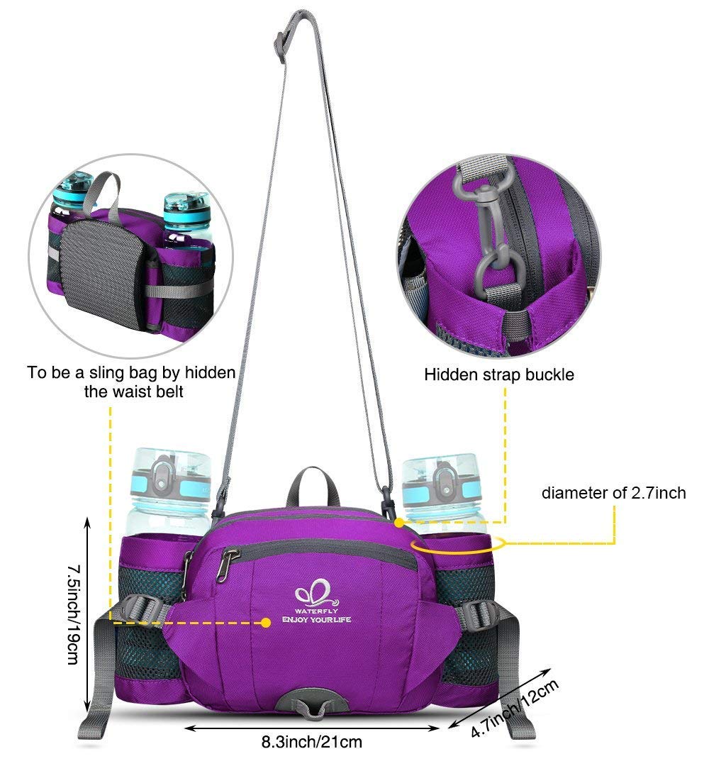 Waterfly Hiking Waist Pack Bum Bag Waist Bag with Bottle Holder Running Bag for Camping Climbing Travel Cycling and Dog Walking