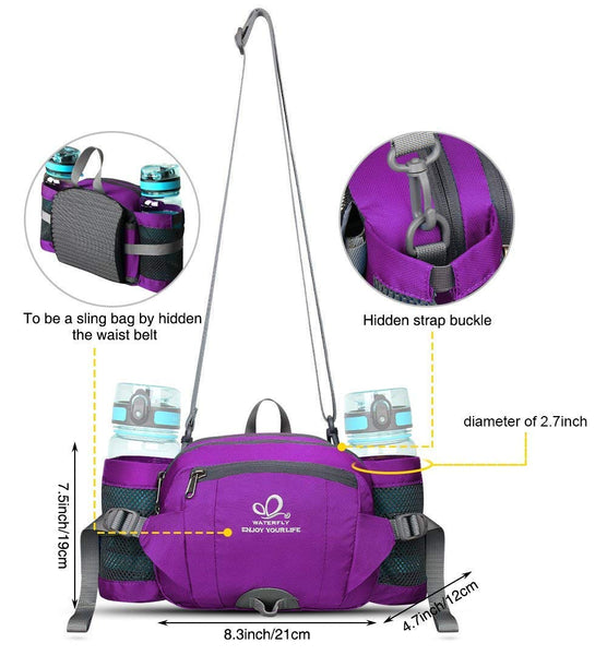 Waterfly Hiking Waist Pack Bum Bag Waist Bag with Bottle Holder Running Bag for Camping Climbing Travel Cycling and Dog Walking